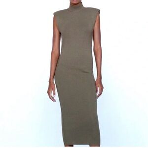 NWT Zara Knit Mock Neck Sleeveless Bodycon Dress Brown Medium